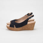 André Sandales Compensées Daim Noir Femme