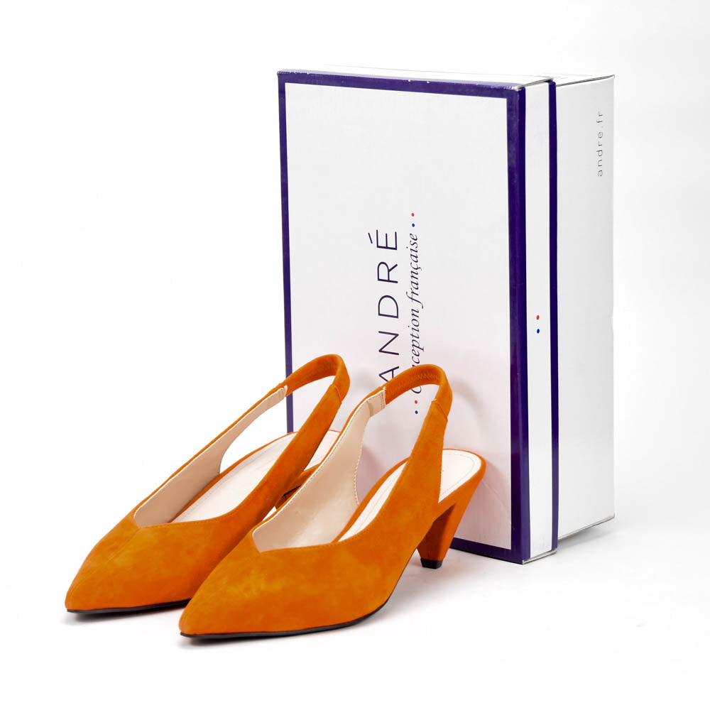 André Escarpins Slingback Daim Orange Femme