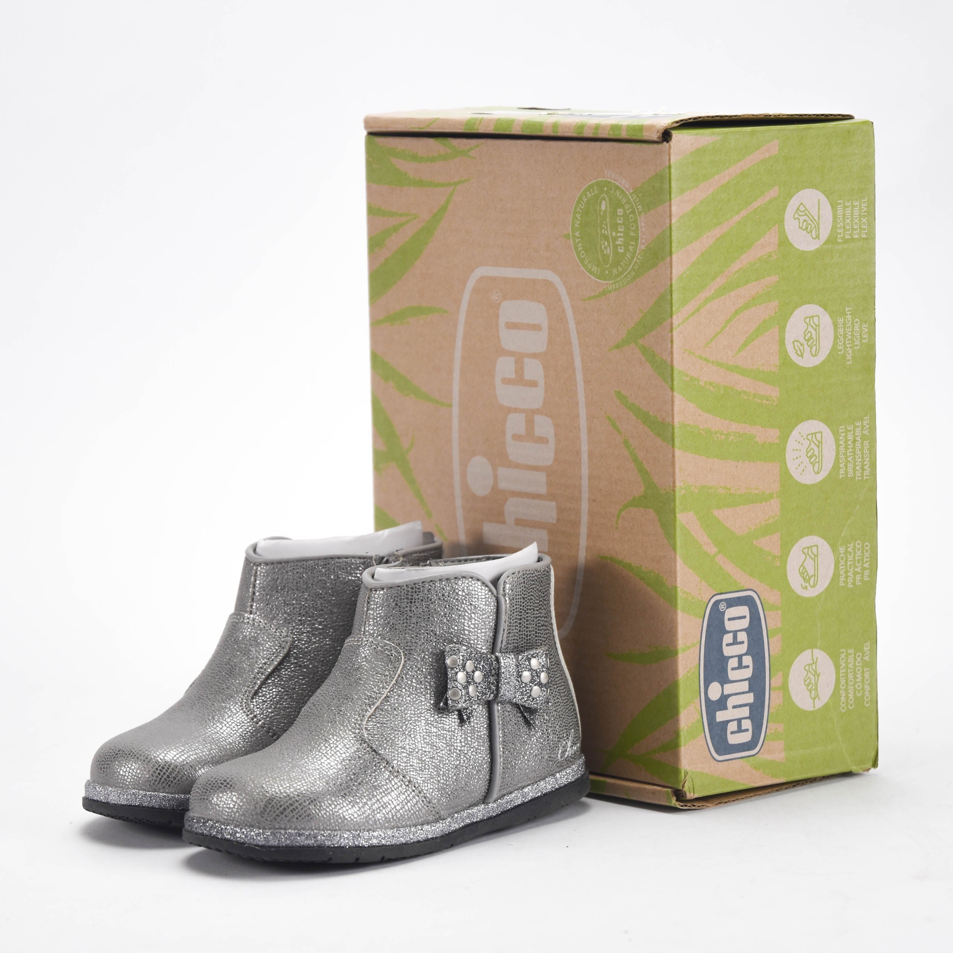 Chicco Bottines Argentées Brillantes avec Nœud Fille