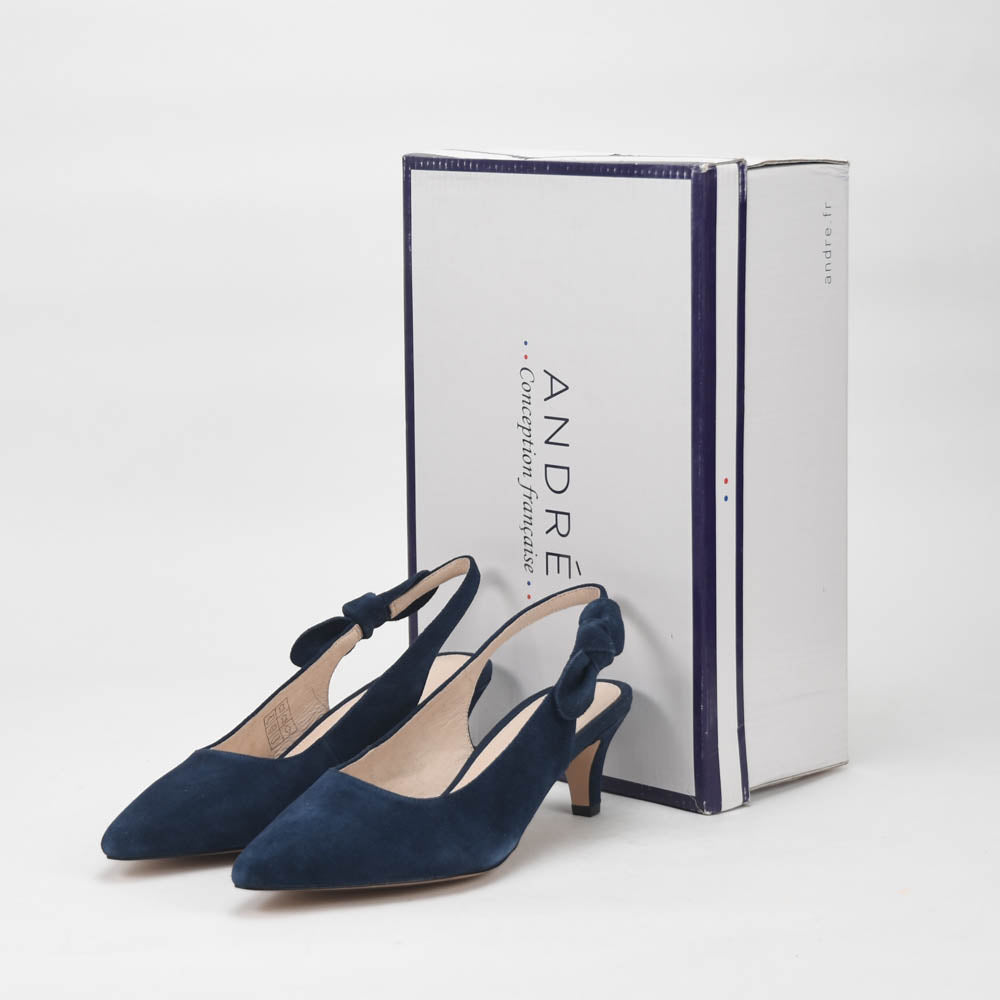 André Escarpins Slingback Daim Bleu Élégants Femme