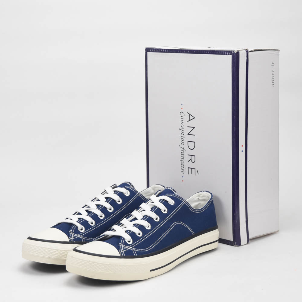 André Baskets Basses en Toile Bleu Marine Homme