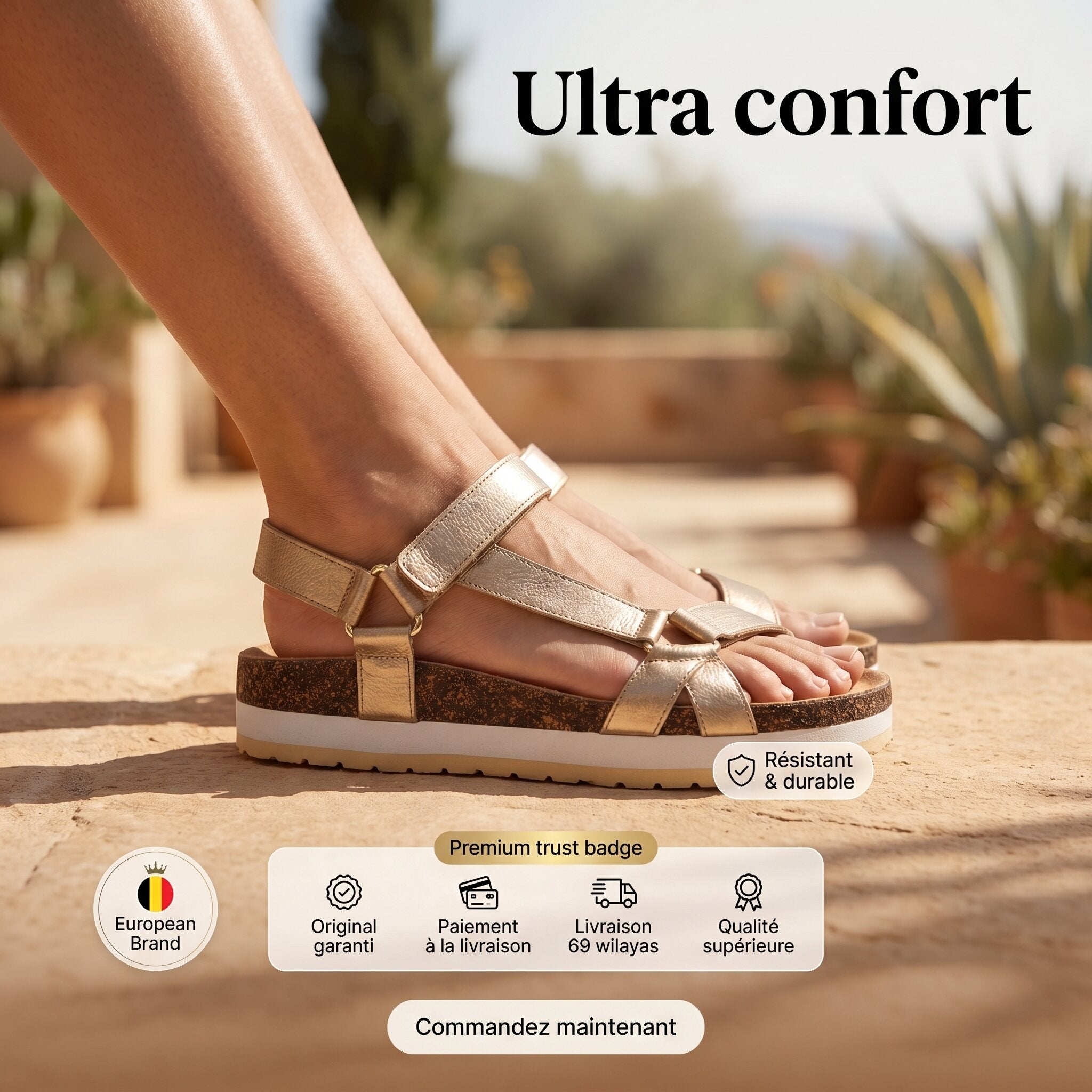 Kimland Sandales Plateforme Dorées Confortables Femme