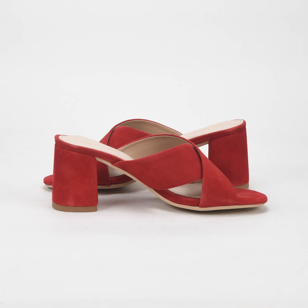 André Mules à Talons Daim Rouge Femme