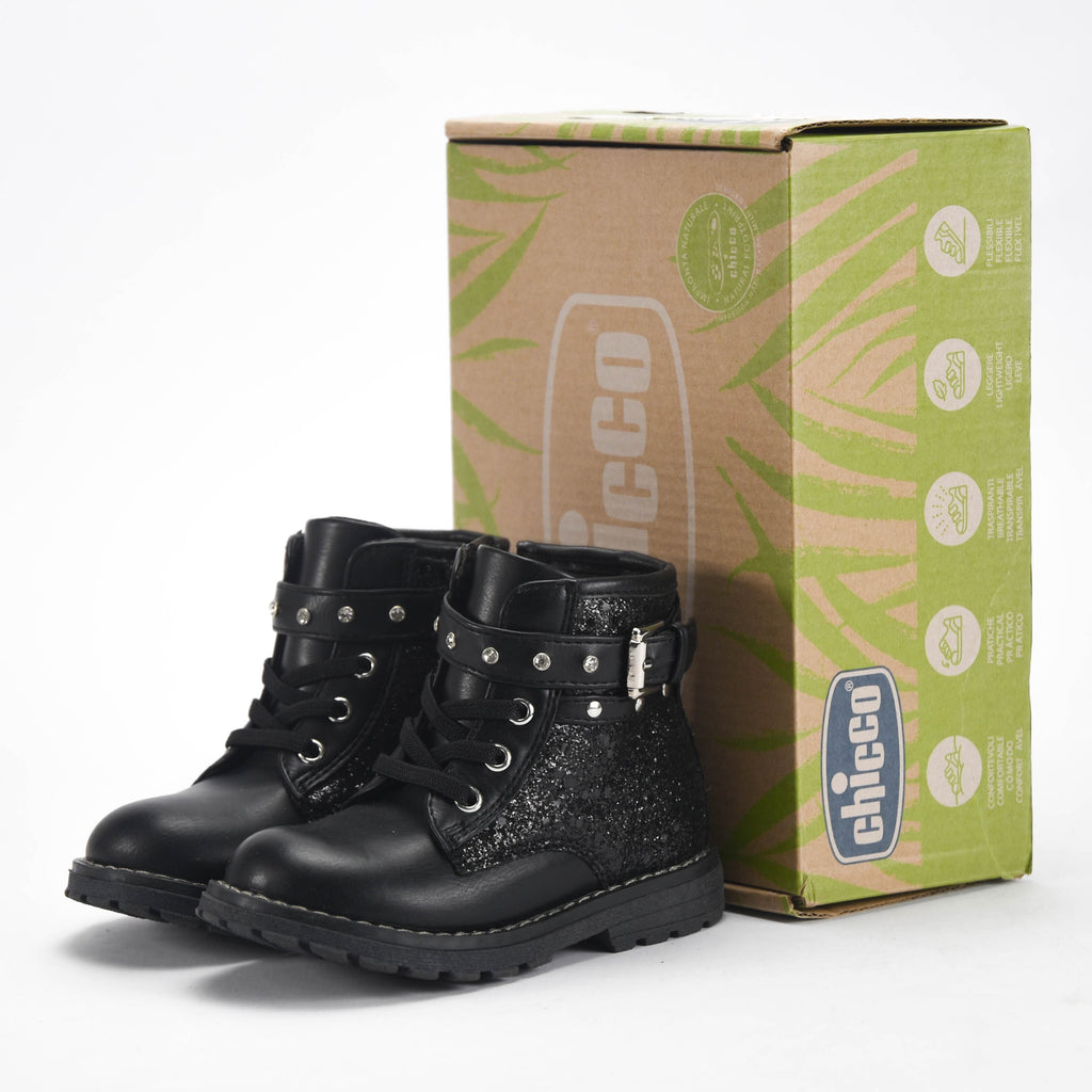 Chicco Bottines Noires à Paillettes et Clous Fille