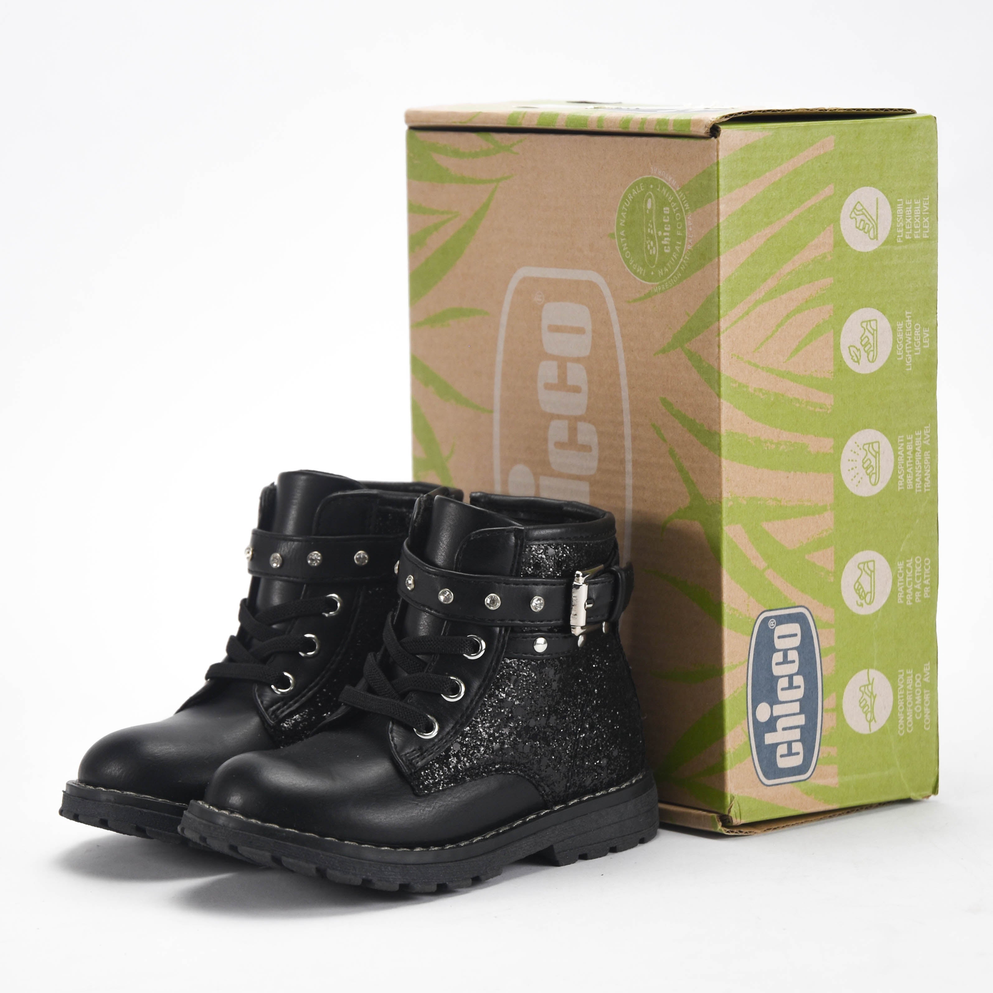 Chicco Bottines Noires à Paillettes et Clous Fille