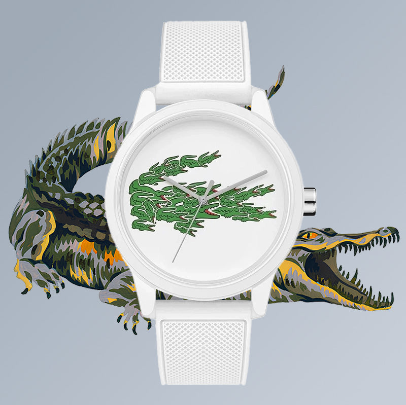 Montre Lacoste Design Crocodile Blanc Élégante Unisexe