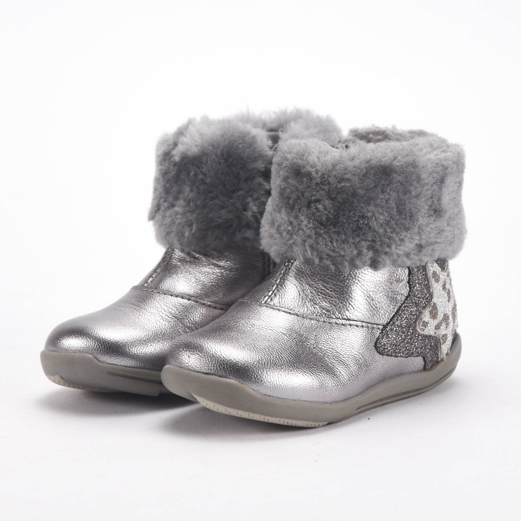Chicco Bottines Argentées Fourrées Souples Bébé Fille
