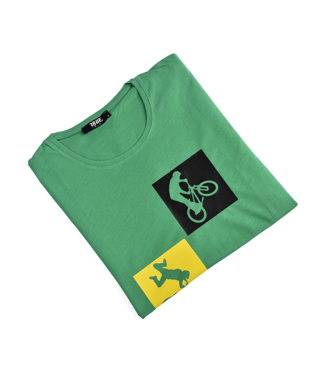 T-shirt VERT 2 LOGO VELO JAUNE ET NOIR
