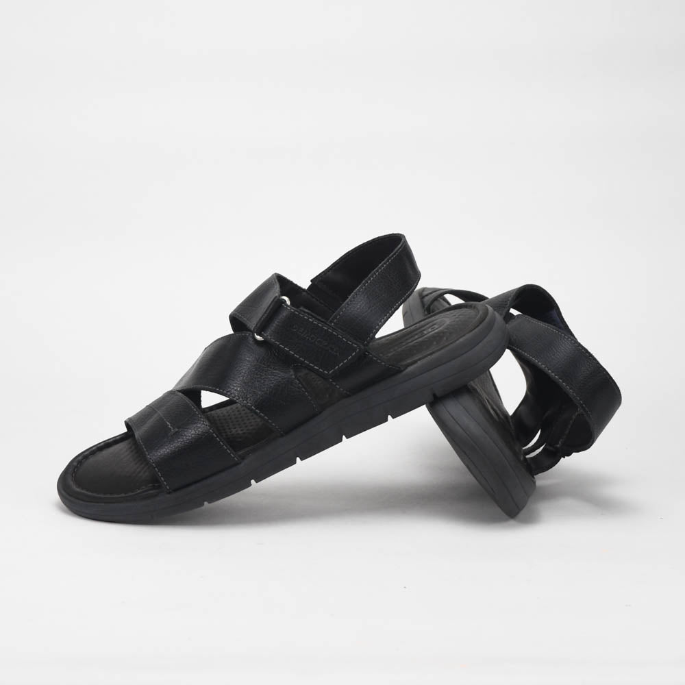Democrata Sandales Confortables en Cuir Noir Homme