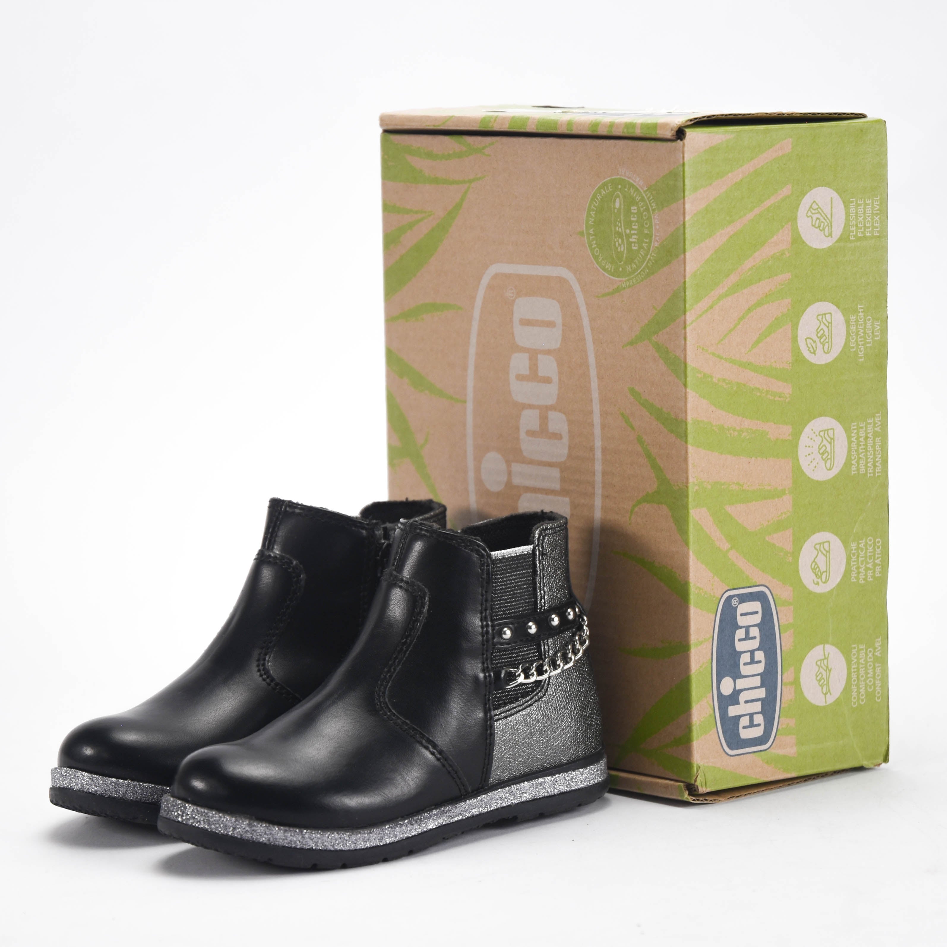 Chicco Bottines Noires avec Détails Argentés Fille