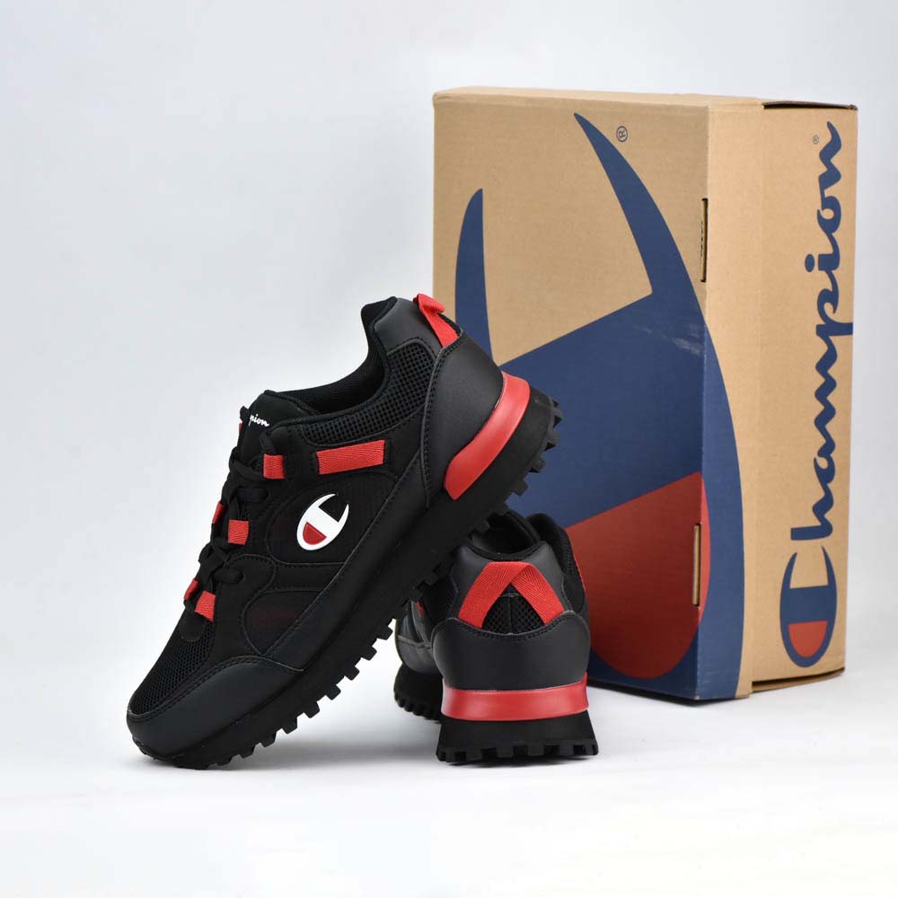 Champion Baskets Noir et Rouge Style Sportif Homme