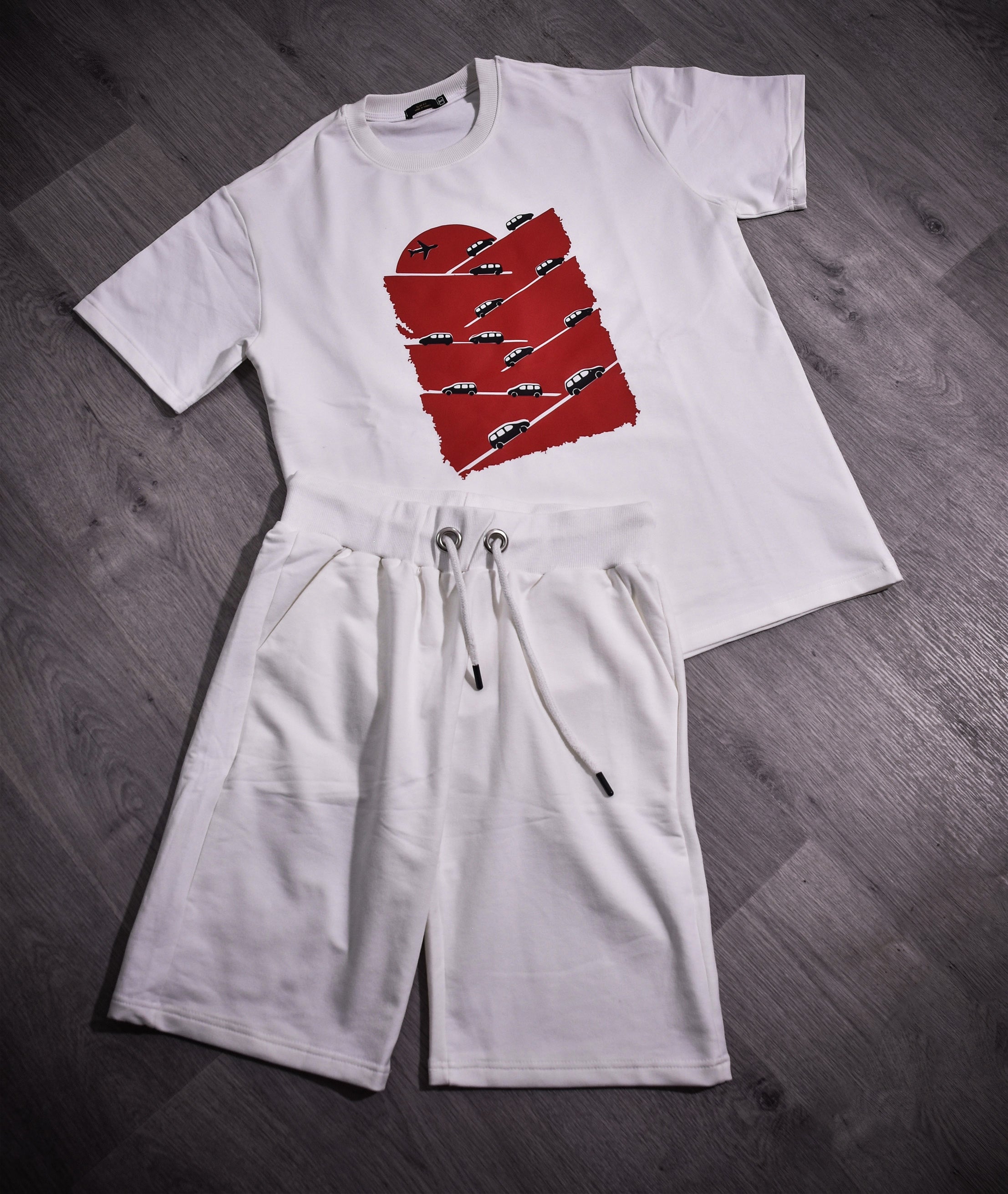 ENSEMBLE BLANC MOTIF *VOITURES *
