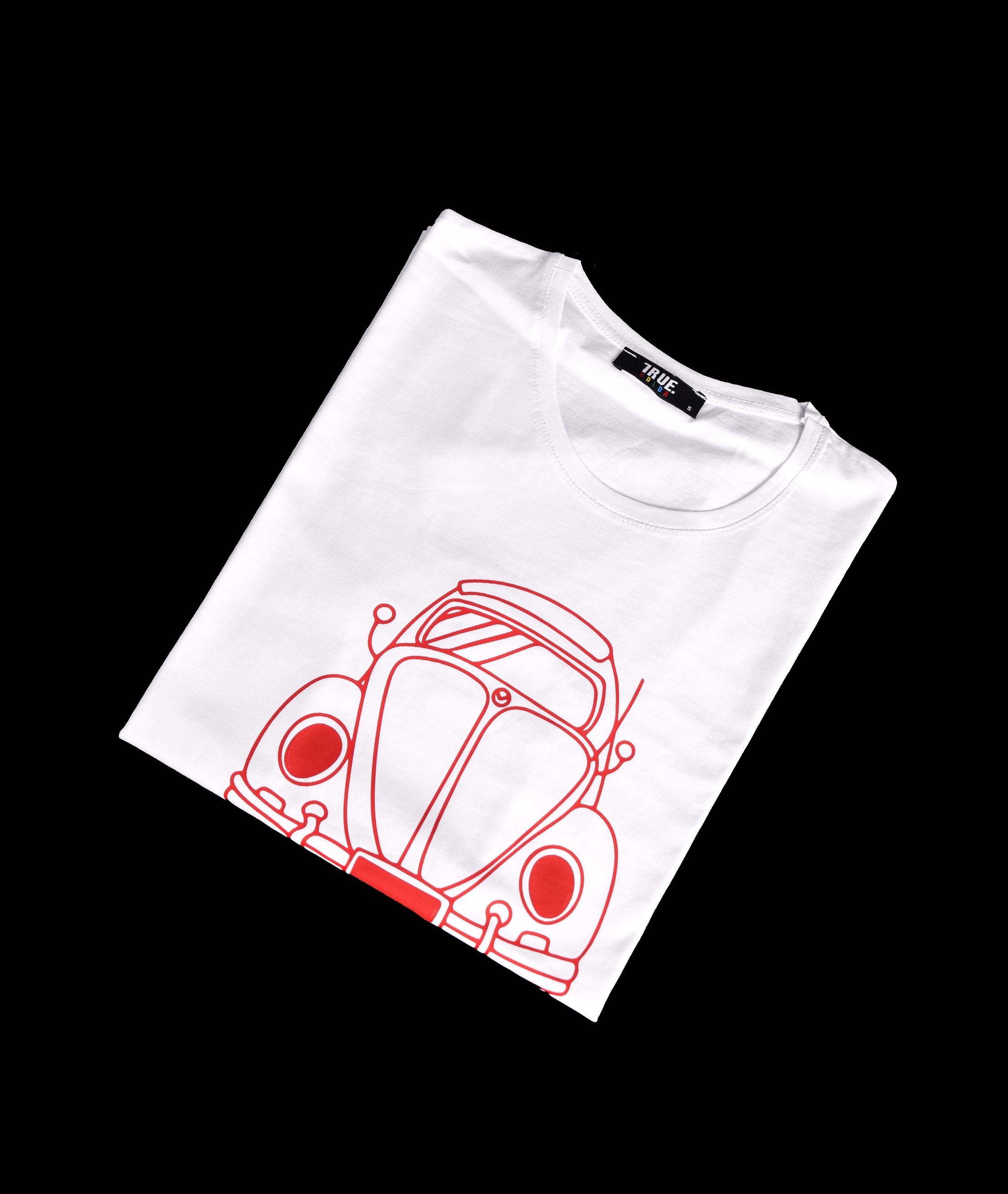 T-shirt BLANC ET ROUGE SAUMON MOTIF VOLKSWAGEN COCCINELLE