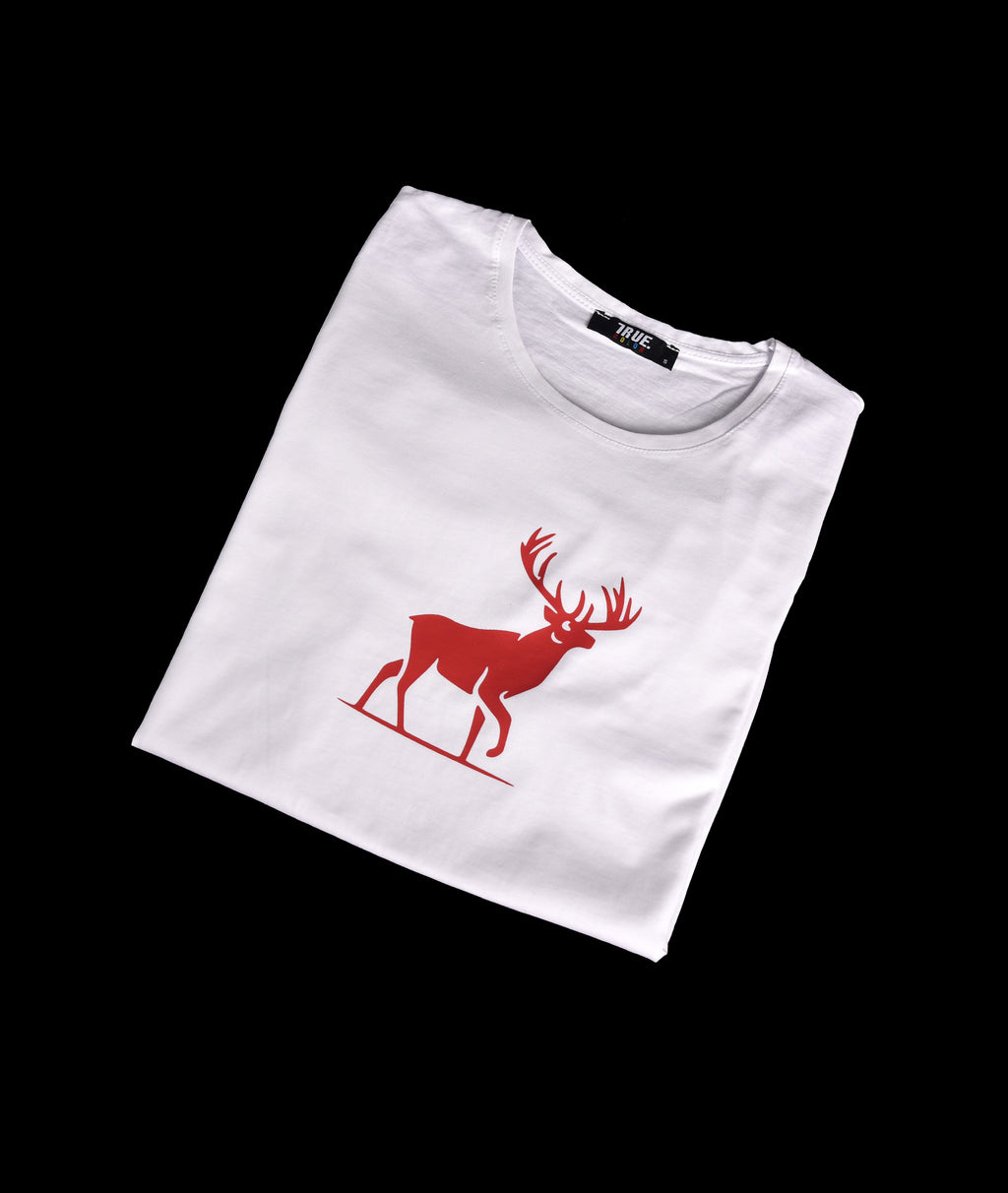 T-shirt BLANC ET ROUGE 2 MOTIF CERF