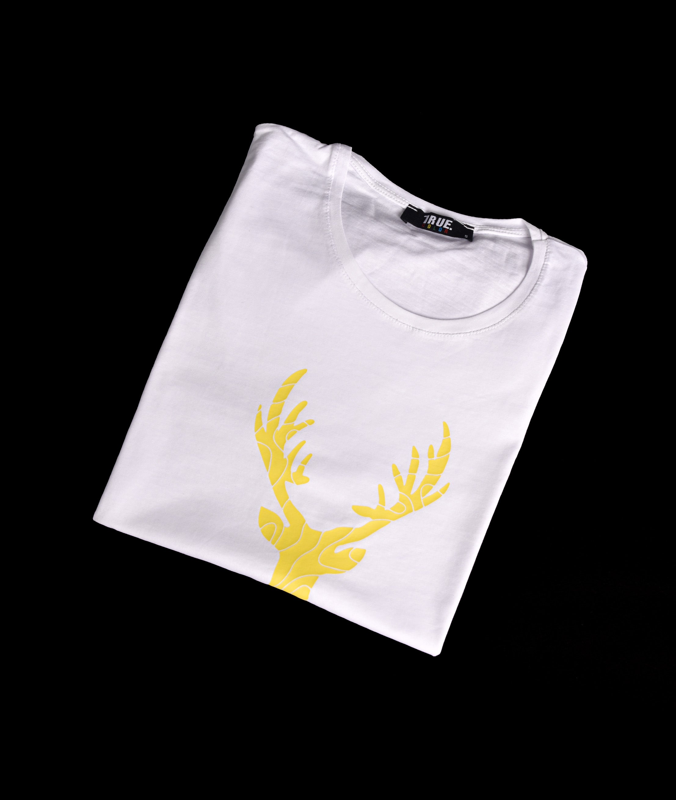 T-shirt BLANC ET JAUNE MOTIF CERF