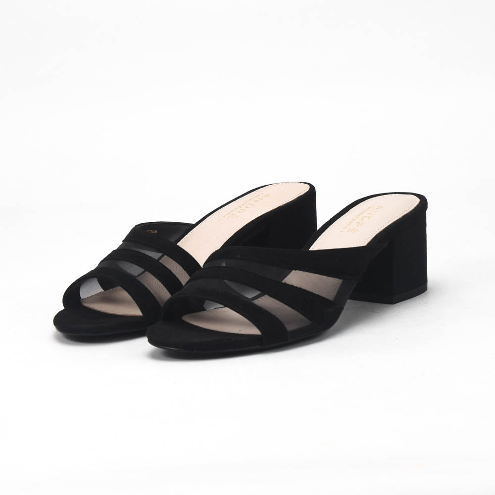 André Mules à Talons Élégantes Noir Femme
