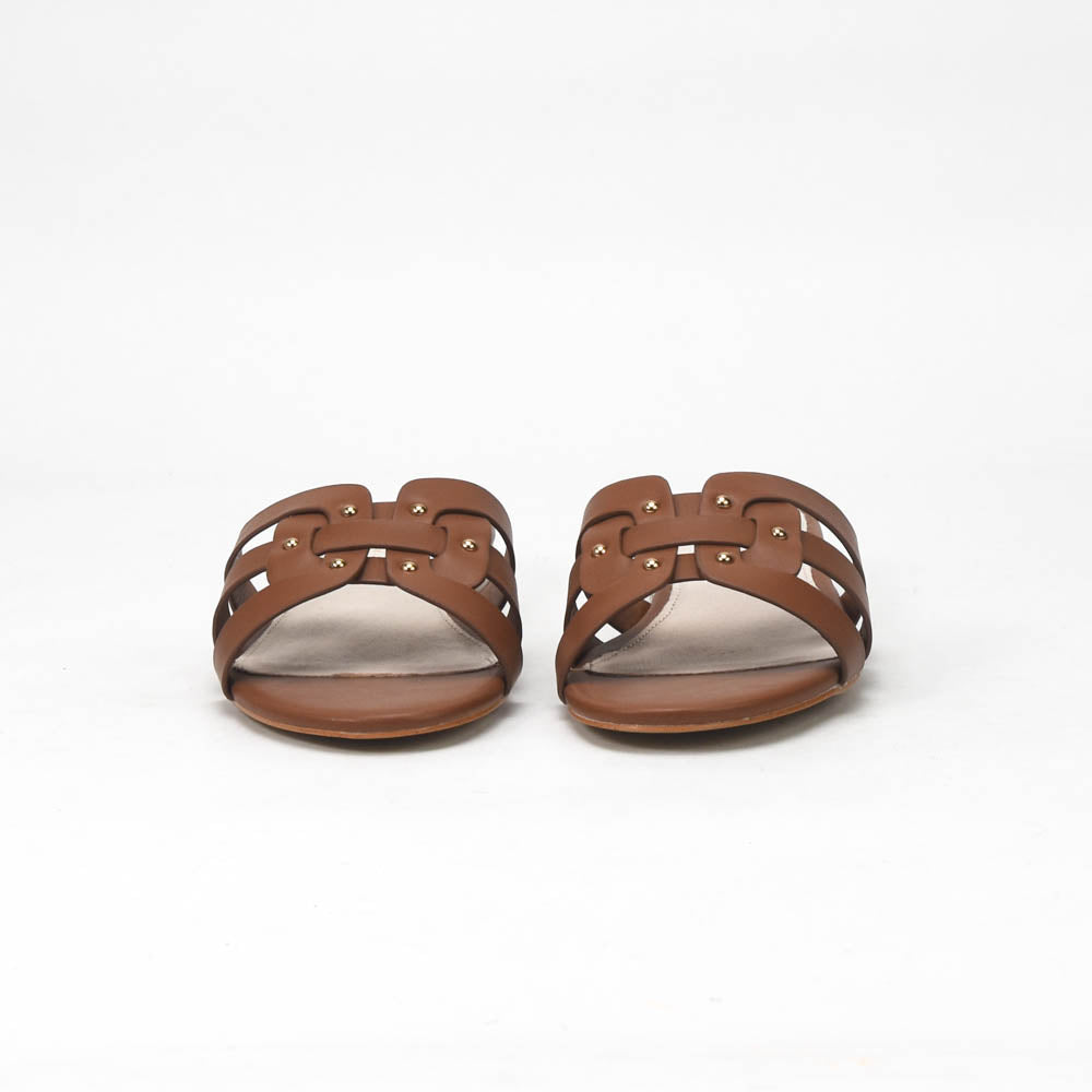 André Sandales Plates Tressées Marron Femme