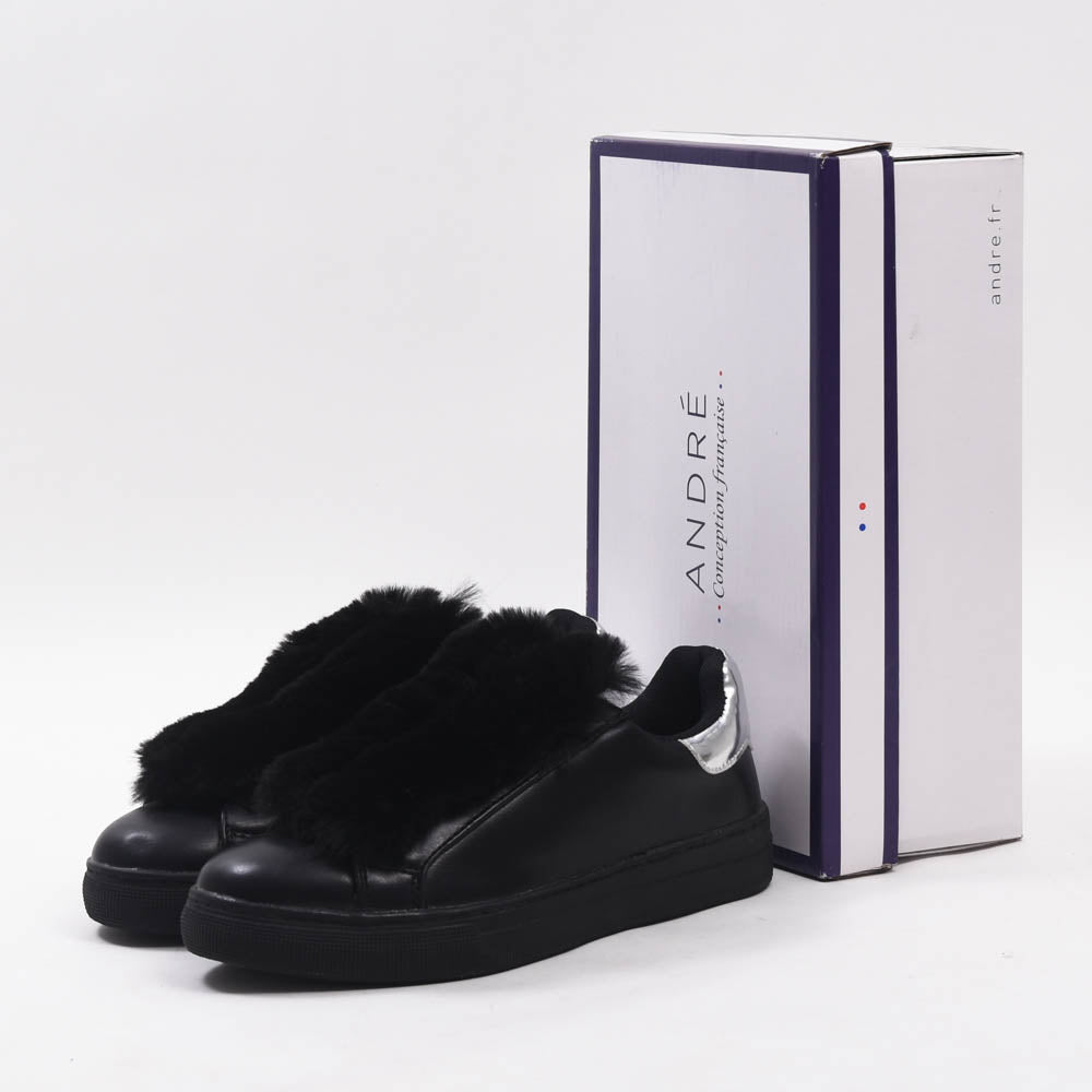André Baskets Noires Fourrure Élégantes Femme