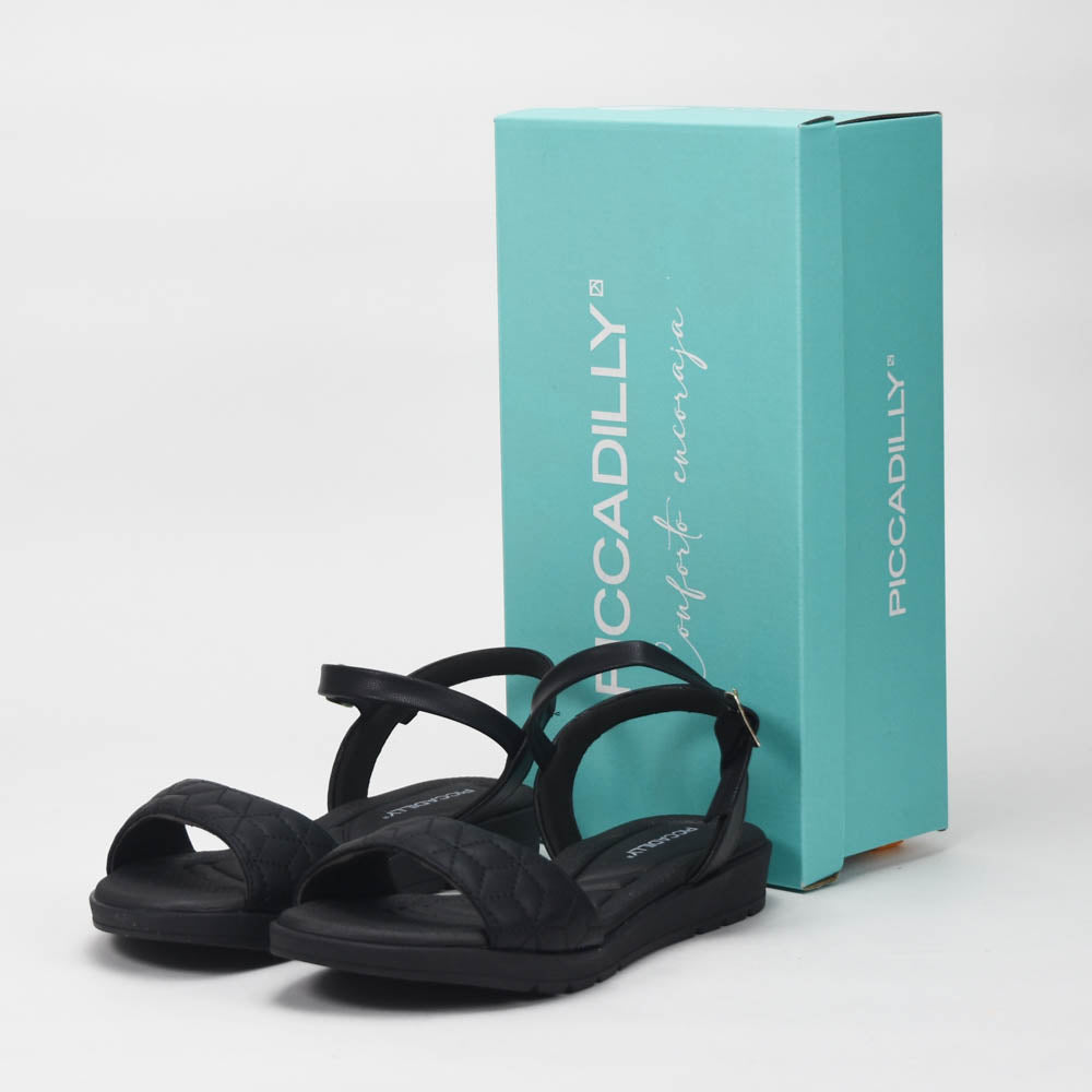Piccadilly Sandales Confortables Matelassées Noir Femme