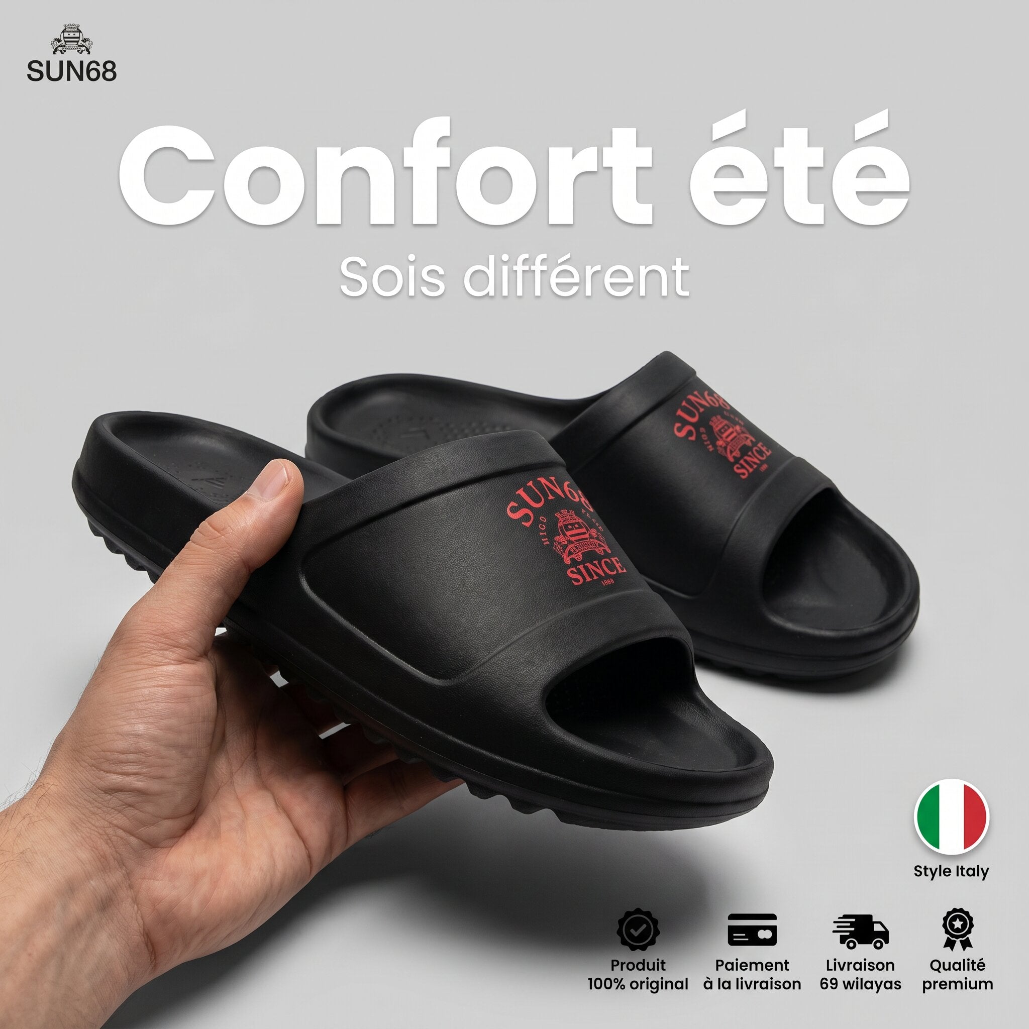 SUN68 Claquettes Monobloc Confortables Homme