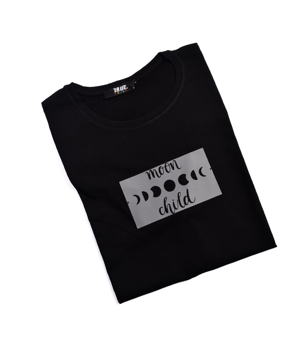 T-shirt Noir Imprimé Moon Child Unisexe