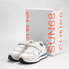 SUN68 Baskets Enfant à Scratch et Lacets Blanc et Bleu