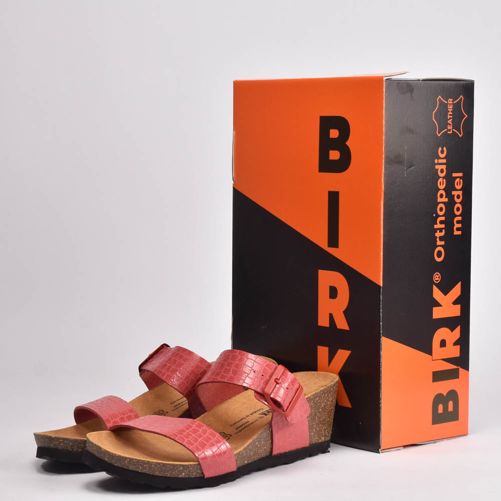 BIRK Sandales Compensées Effet Croco Femme