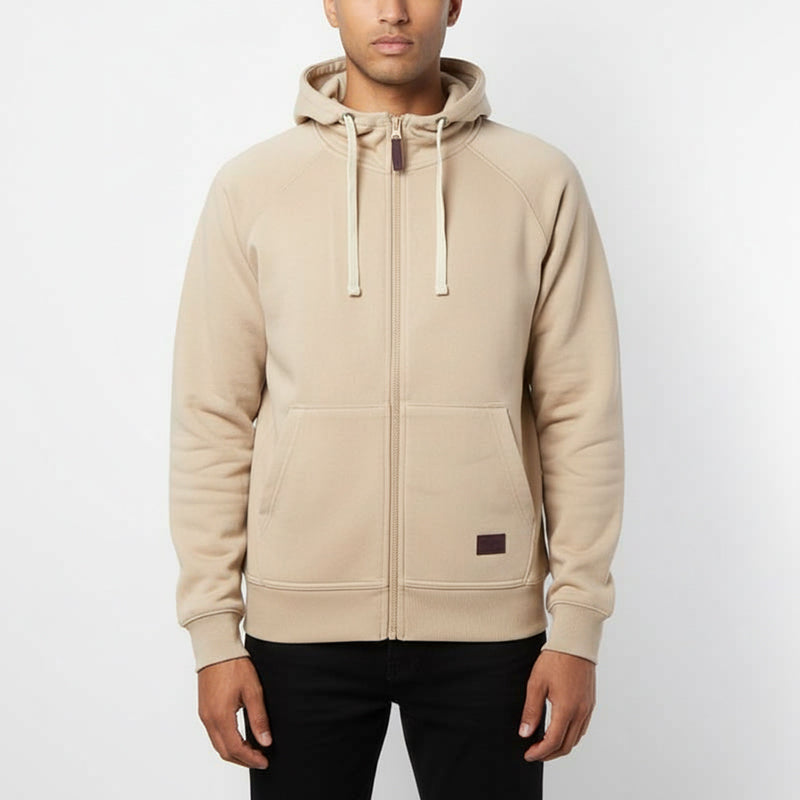 Milano Sweat à Capuche Zippé Confortable Homme Beige