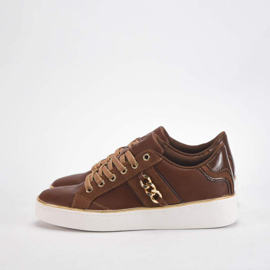 Safety Jogger Baskets Basses Marron Détails Dorés Femme