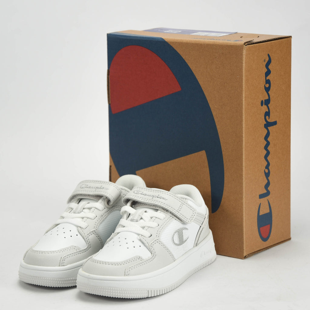 Champion Baskets Rebound Low Scratch Enfant Blanc et Gris