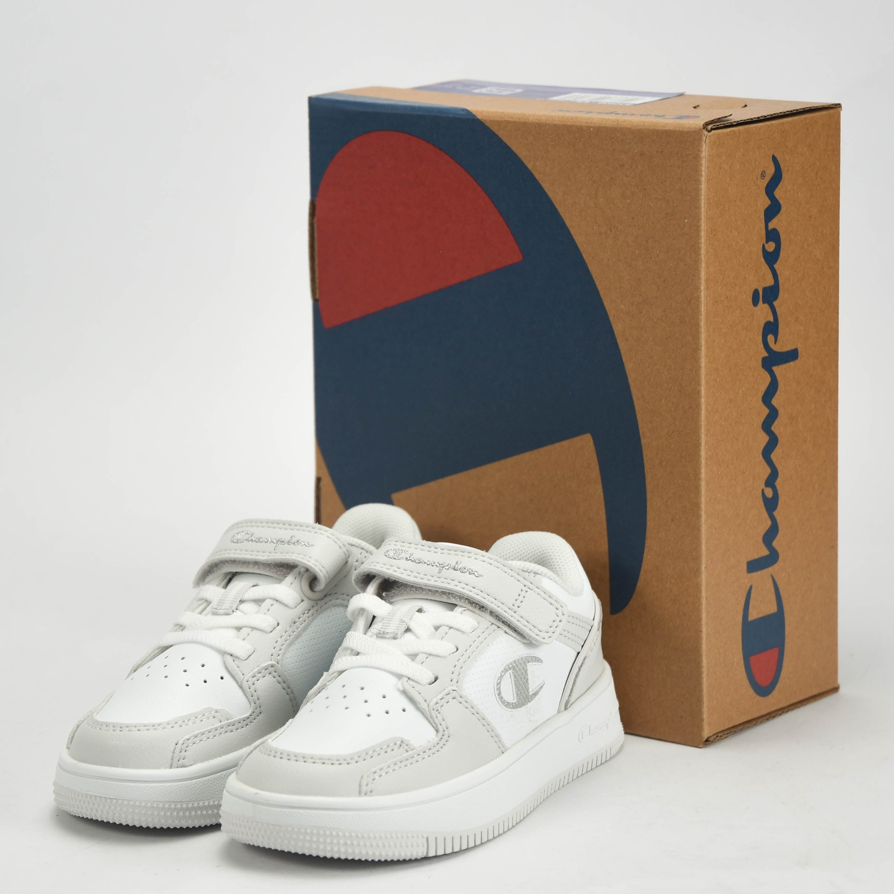 Champion Baskets Rebound Low Scratch Enfant Blanc et Gris