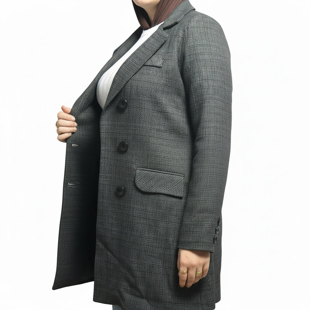 Veste Longue Croisée Style Blazer Femme Vert Texturé