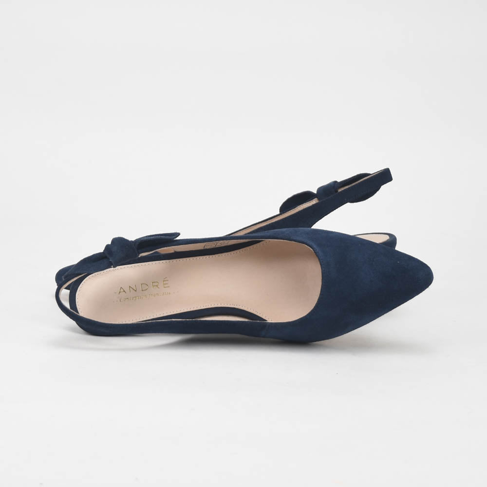 André Escarpins Slingback Daim Bleu Élégants Femme