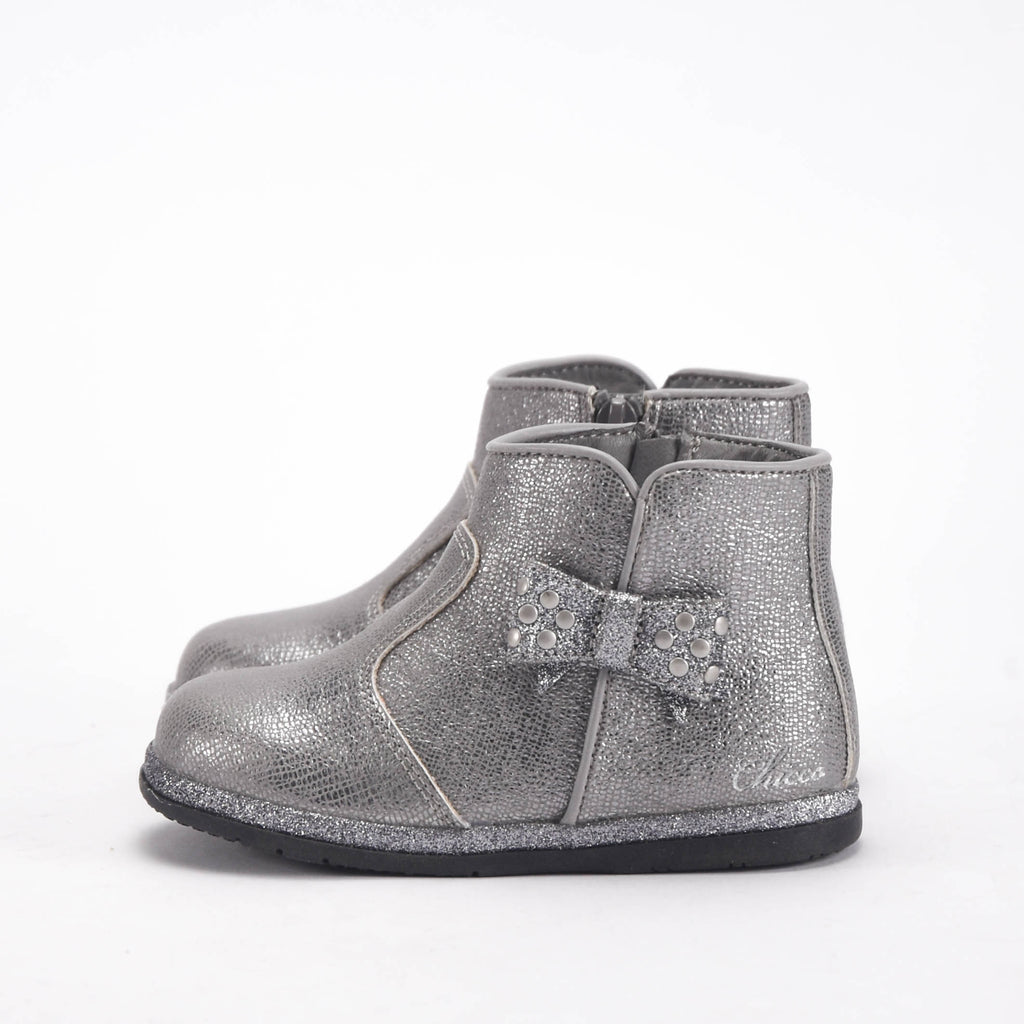 Chicco Bottines Argentées Brillantes avec Nœud Fille