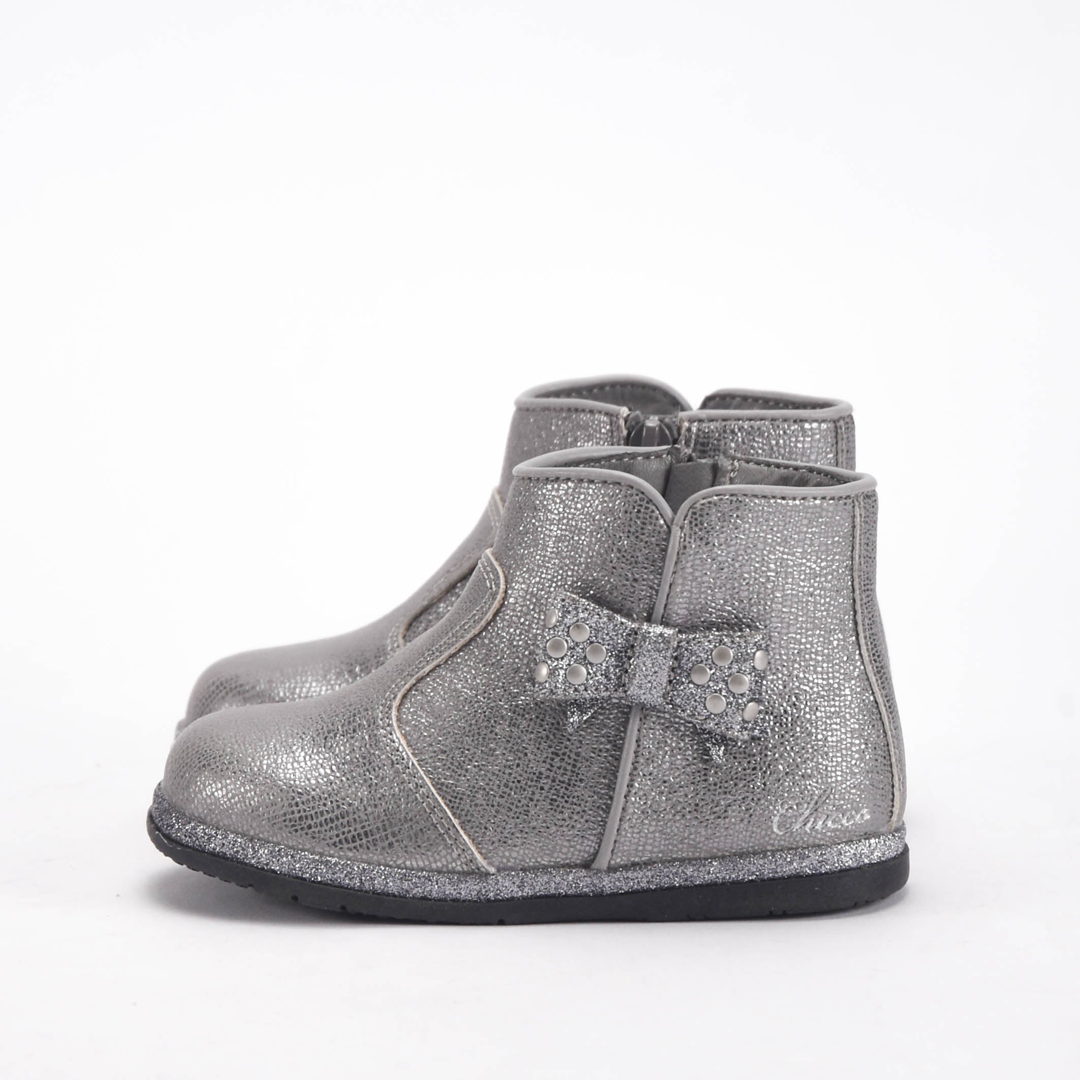Chicco Bottines Argentées Brillantes avec Nœud Fille