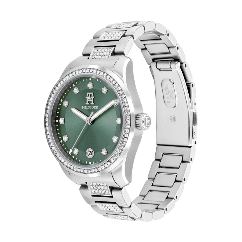 Tommy Hilfiger Montre Femme Cadran Vert Cristaux Élégante