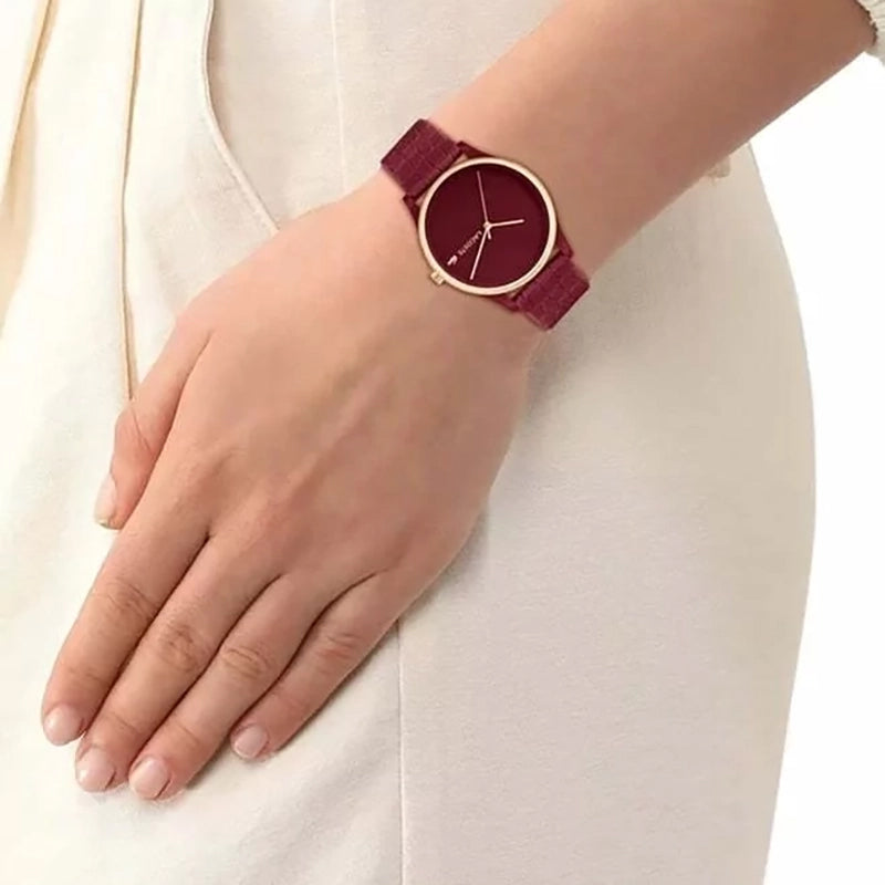 Montre Lacoste Bracelet Effet Croco Bordeaux Femme