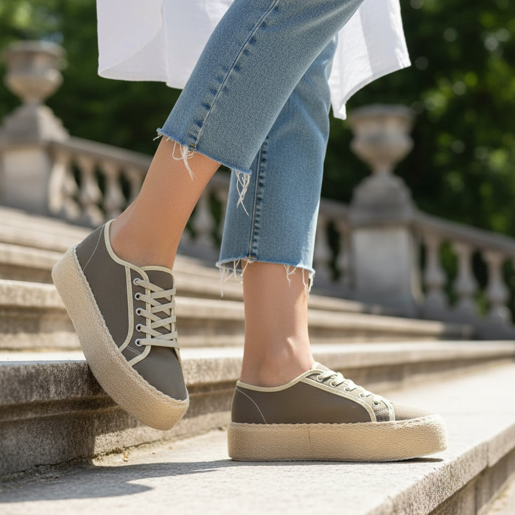 André Baskets Plateforme Toile Femme