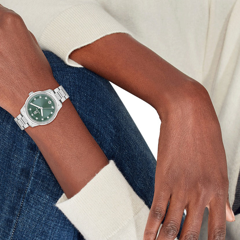 Tommy Hilfiger Montre Femme Cadran Vert Cristaux Élégante