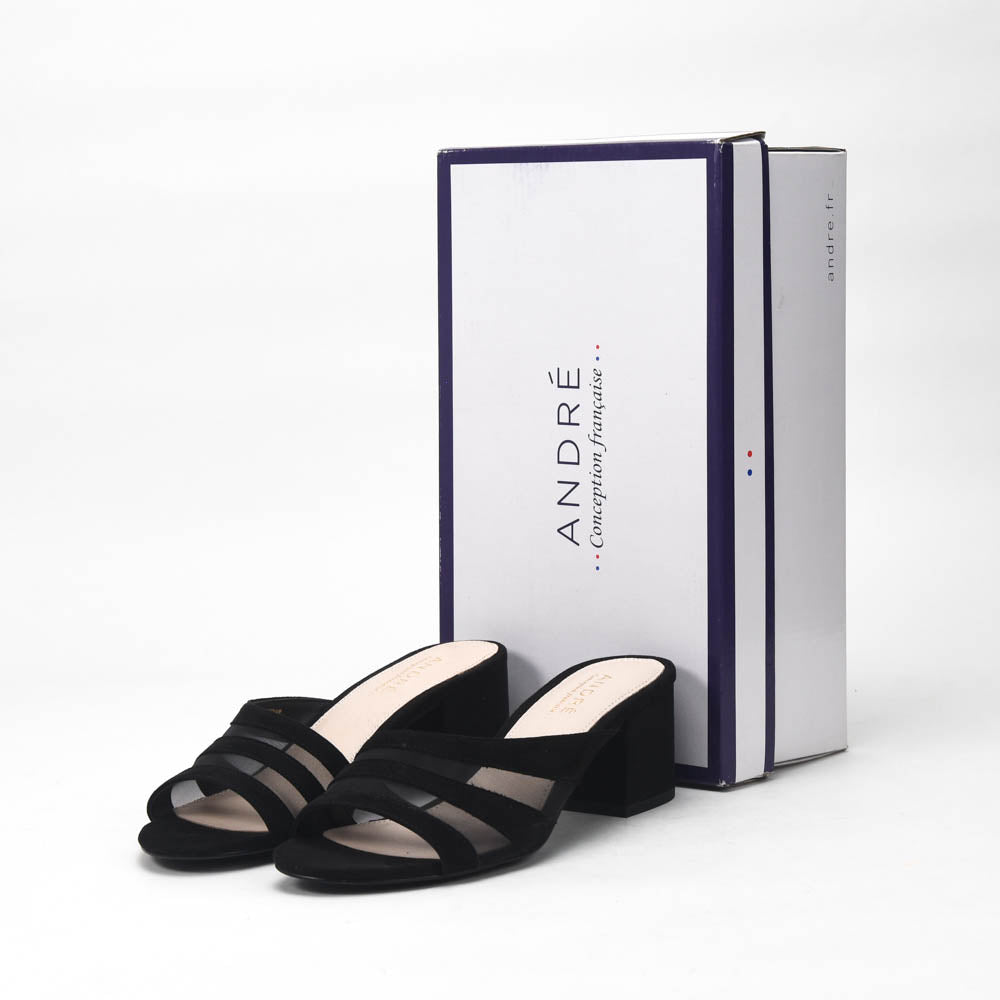 André Mules à Talons Élégantes Noir Femme