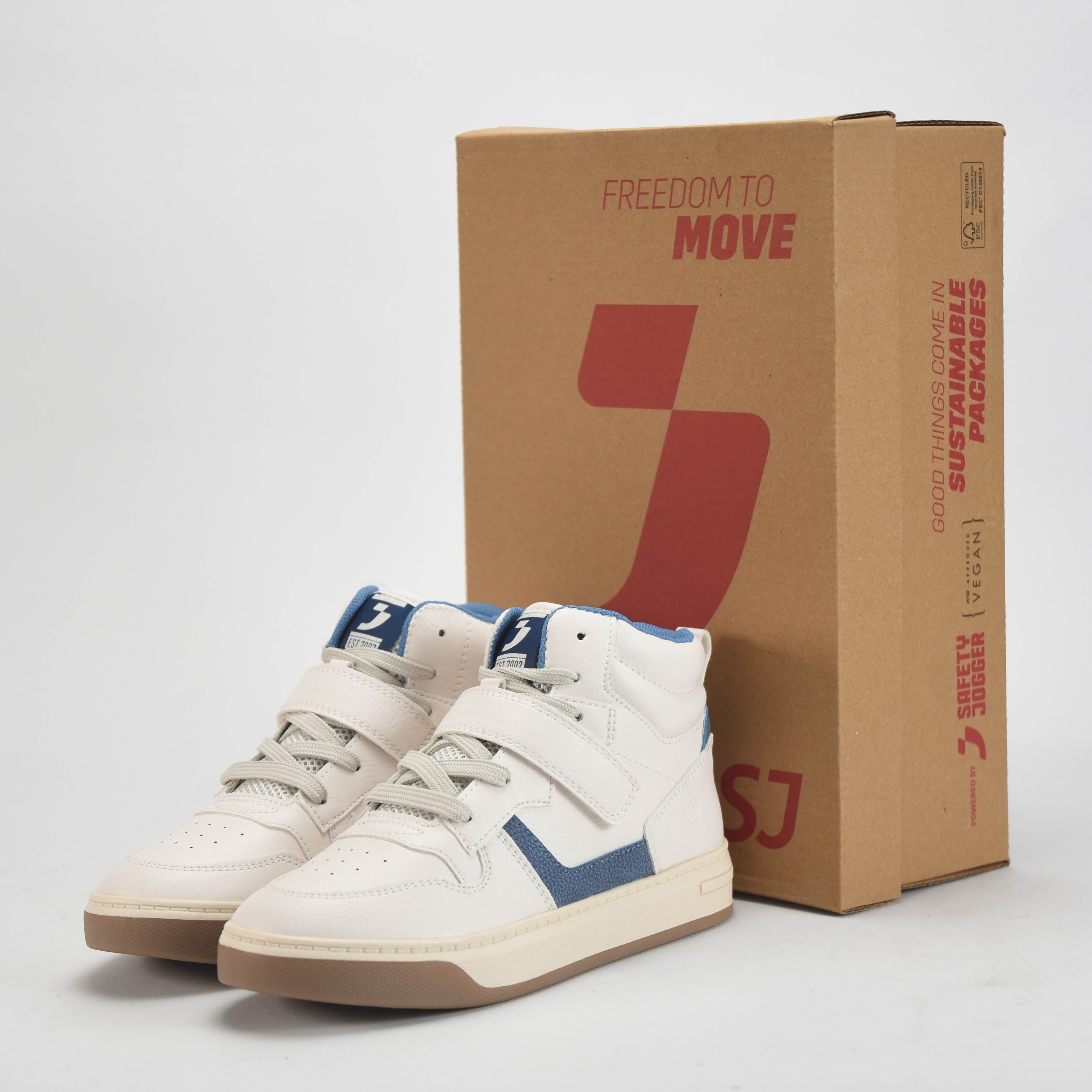 Safety Jogger Baskets Montantes Vegan Blanc et Bleu Junior