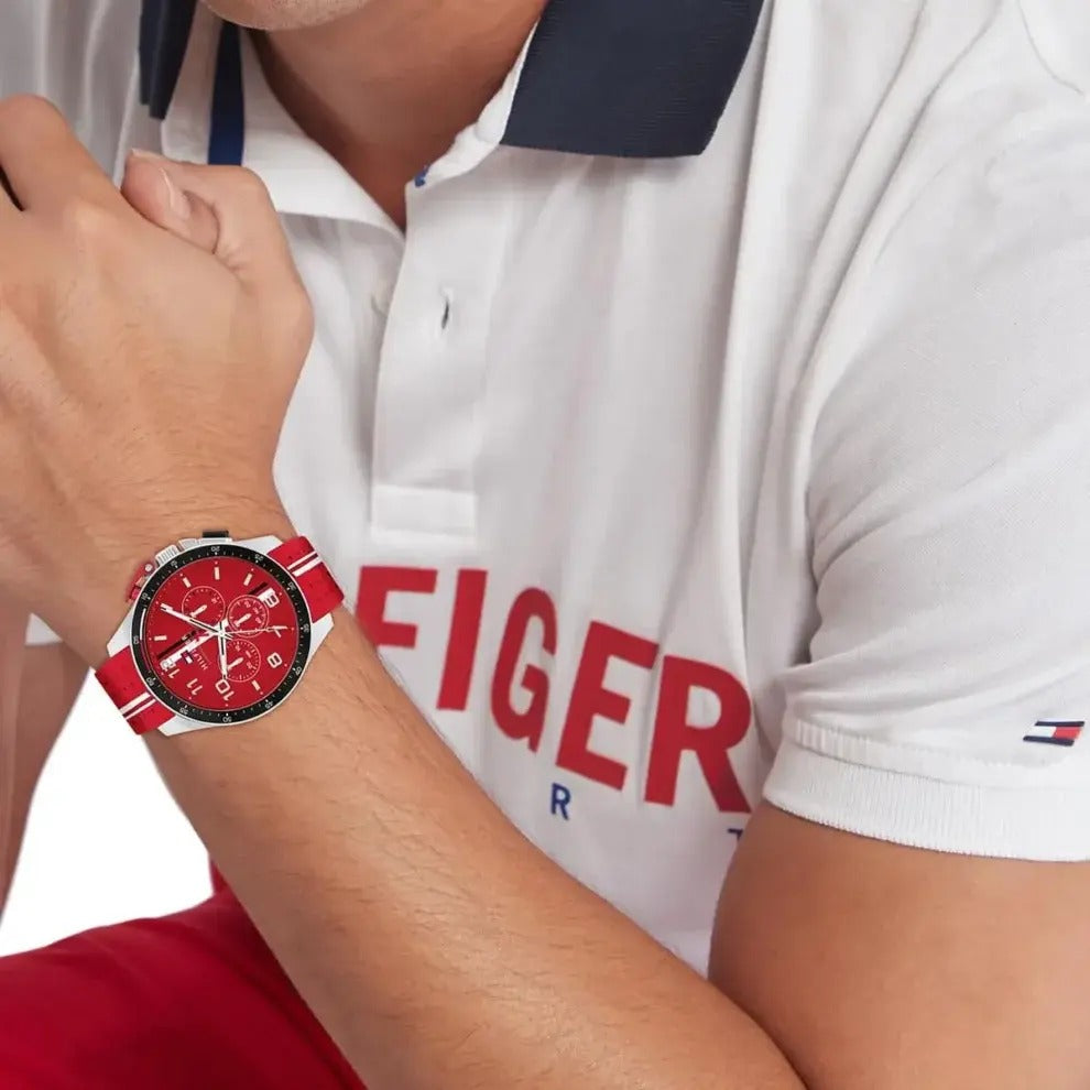 Tommy Hilfiger Montre Chronographe Sportive Rouge Homme