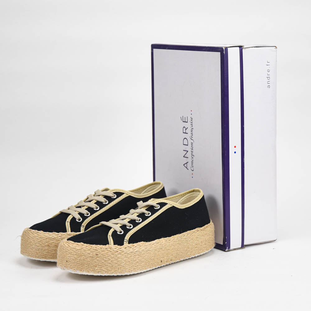 André Espadrilles Plateforme Toile Noir Femme