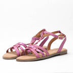Kimland Sandales Plates Tressées Rose Femme