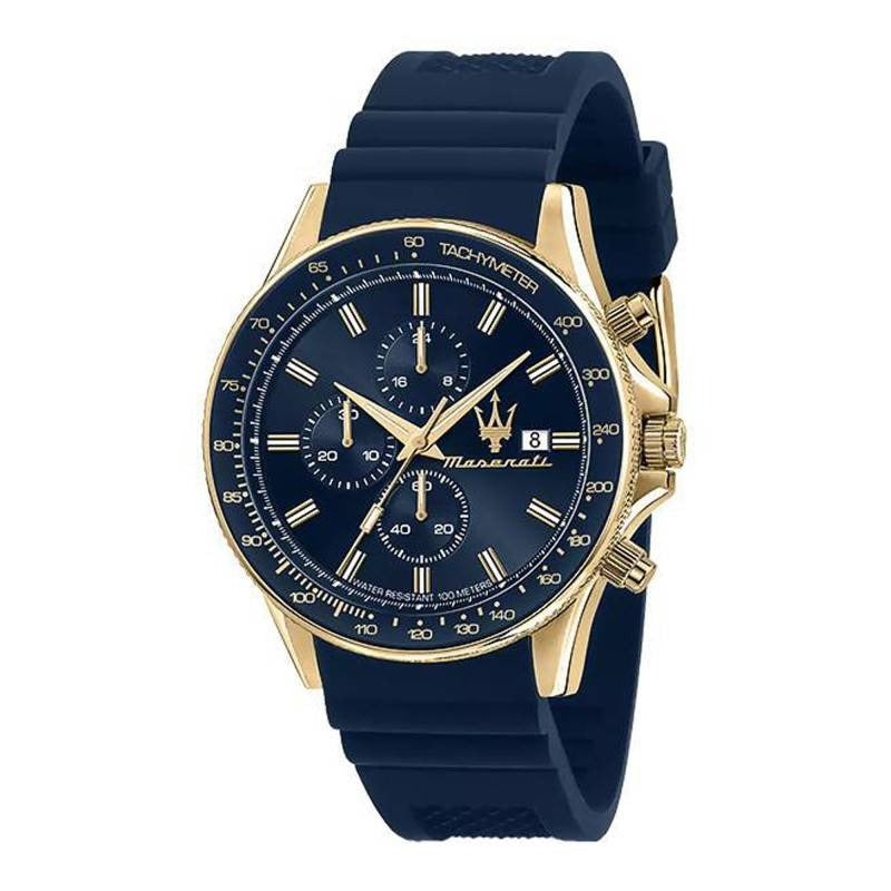 Maserati Montre Chronographe Cadran Bleu Bracelet Silicone Homme