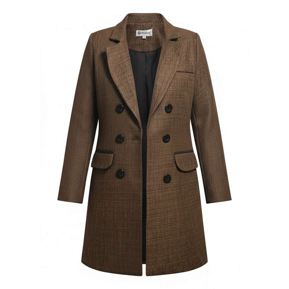PAK Veste Longue Double Boutonnage Femme Marron