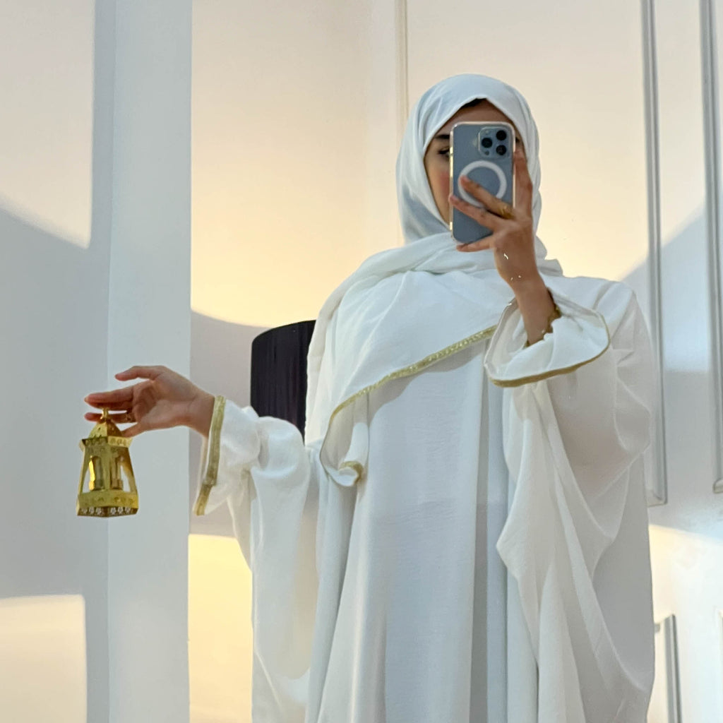 Lala Fatma Ensemble Prière Blanc Broderie Dorée Femme