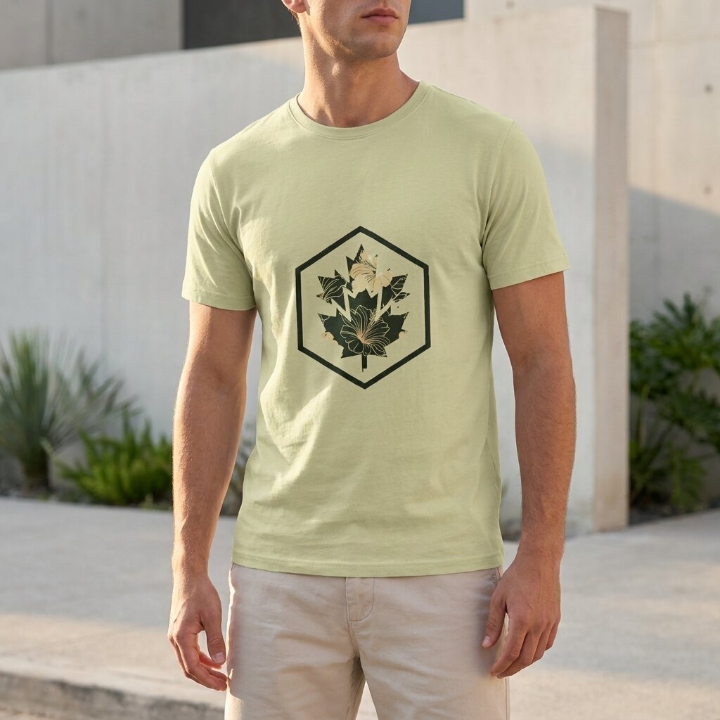 Kimland T-shirt Homme Imprimé Feuille Style Décontracté