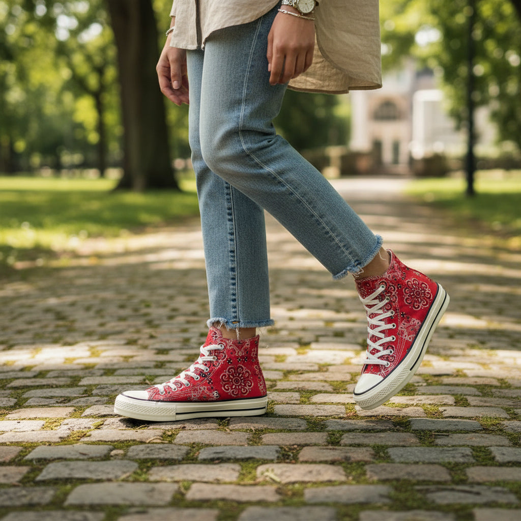 André Baskets Montantes Imprimé Bandana Rouge Unisexe