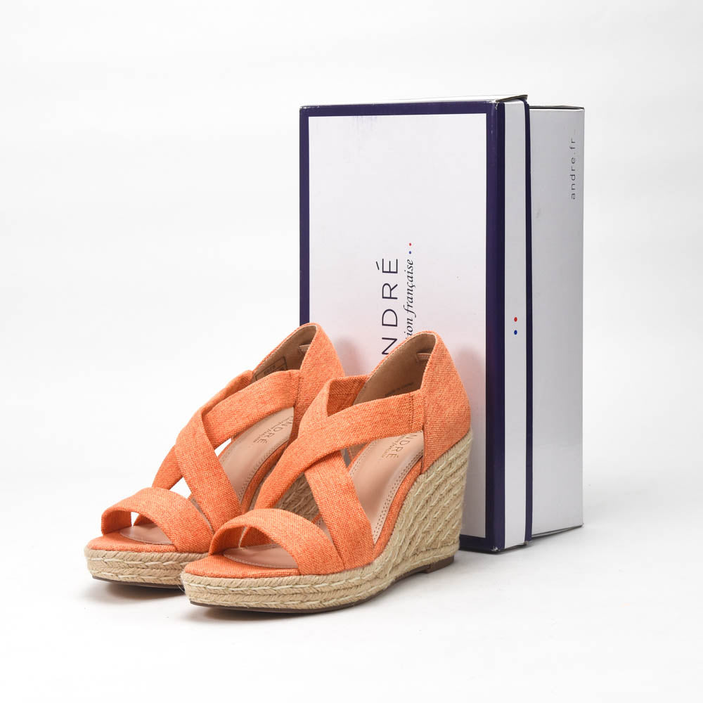 André Sandales Compensées Espadrilles Orange Femme